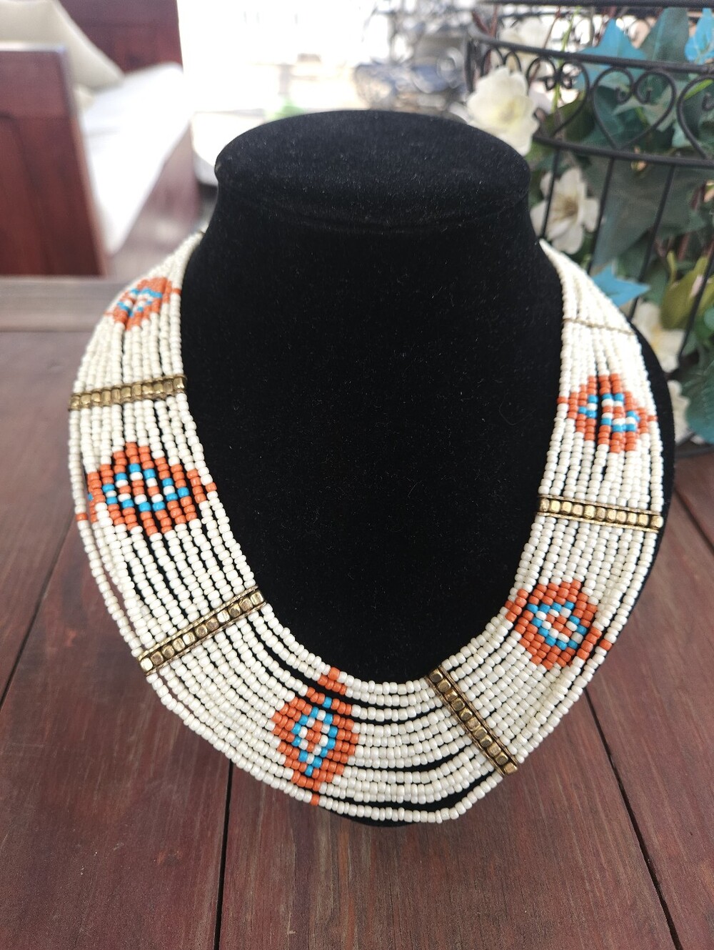 Vintage Multi Strand Seed Bead Necklace Southwestern Style